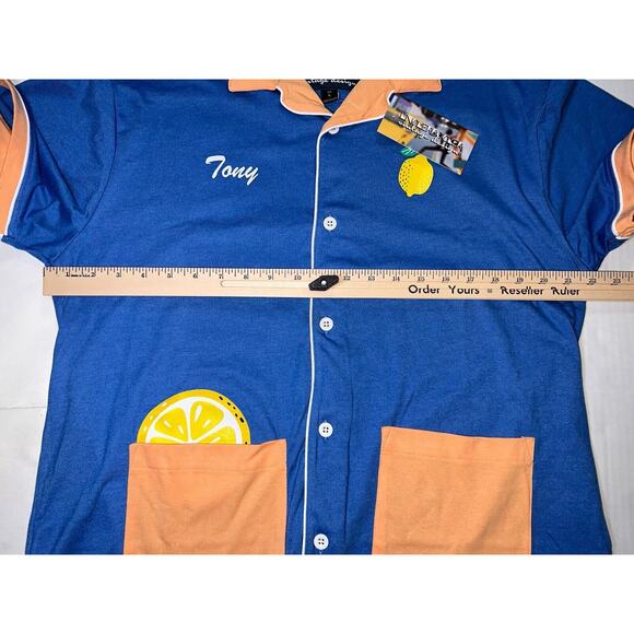 Knickerbocker Vintage Design Shirt Men’s Size L Blue Lemon Tony Retro Button Up - Picture 11 of 16